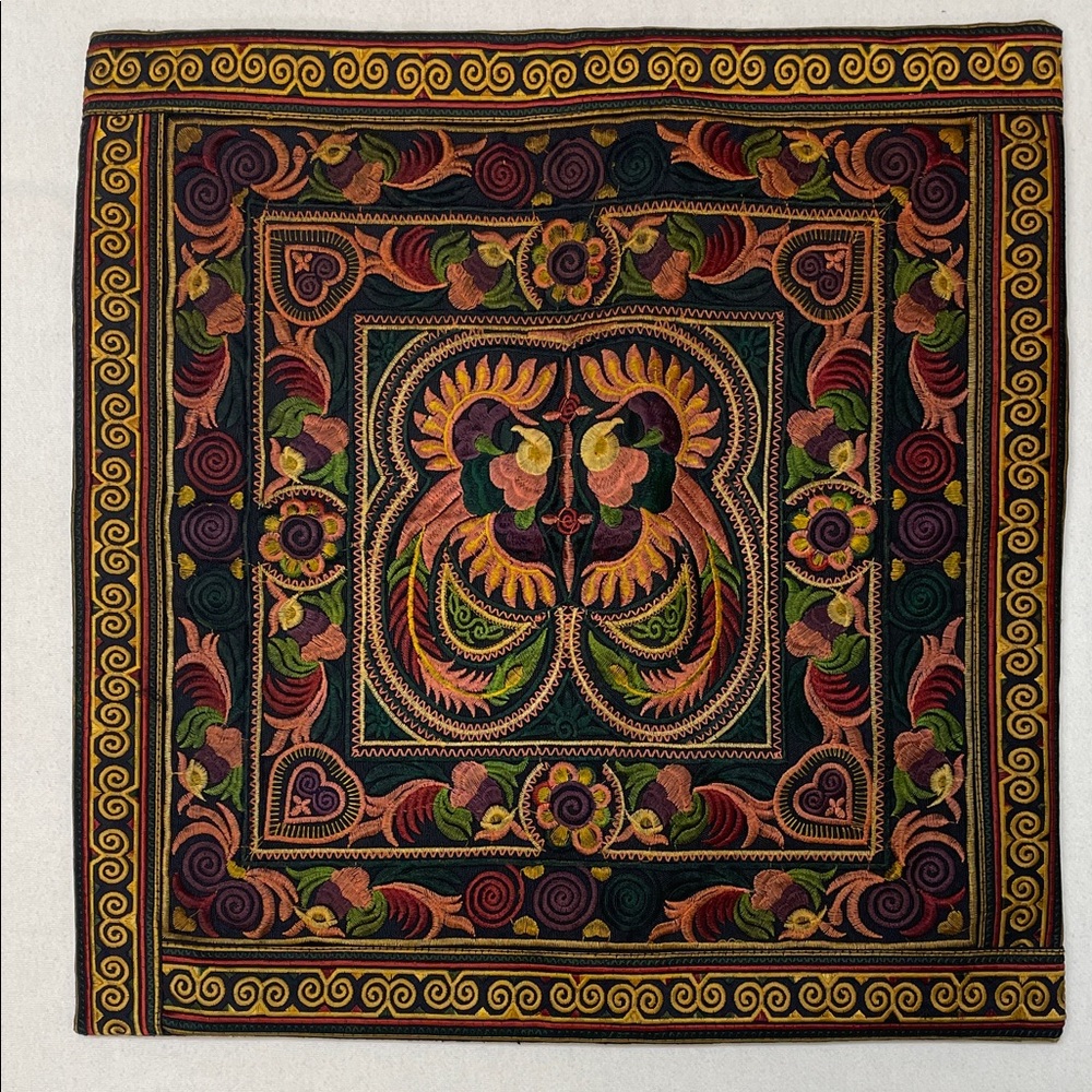 Colorful Embroidered Square Throw Pillow Cushion Case Set 17”x17.5” with Zipper